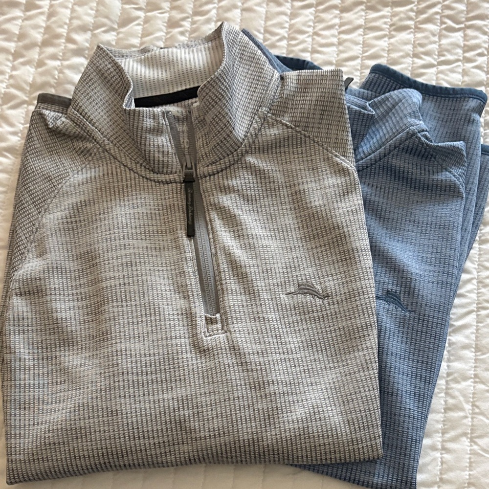 Set of 2: Tommy Bahama Island Zone Quarter-Zip Pullovers in Light Gray & Blue